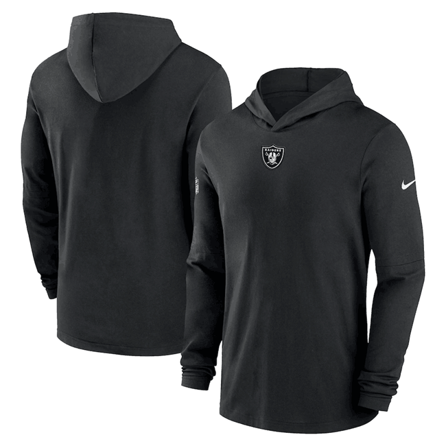 Men's Las Vegas Raiders Black Sideline Performance Long Sleeve Hoodie T-Shirt